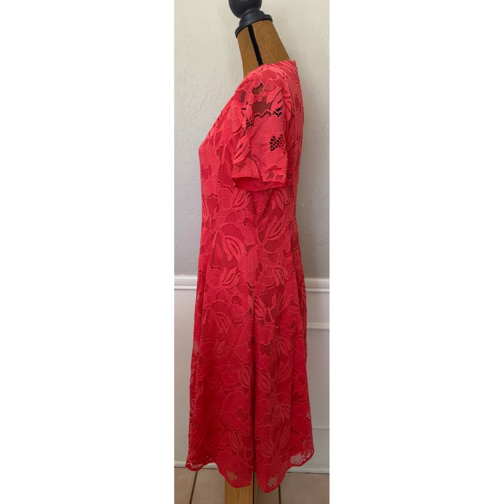 Preston & York Womens Coral Pink Floral Lace Short Sleeve Midi A-Line Dress 10 - Picture 2 of 10